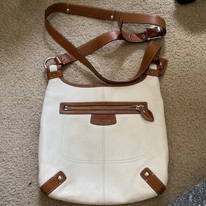 White and brown leather coach purse crossbody